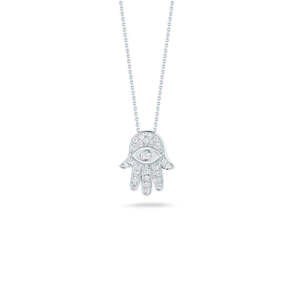 18K WHITE GOLD TINY TREASURES DIAMOND HAMSA NECKLACE