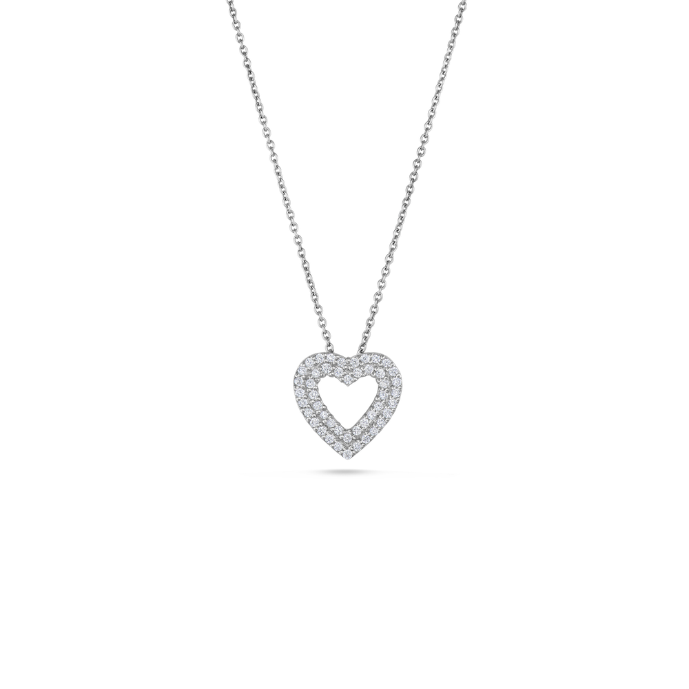 18K White Heart Pendant with Diamonds