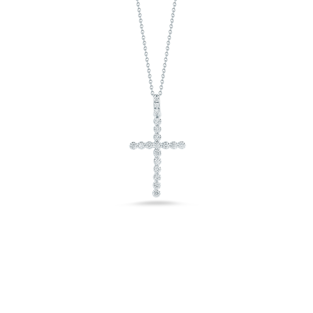 18K White Cross Pendant with Diamonds