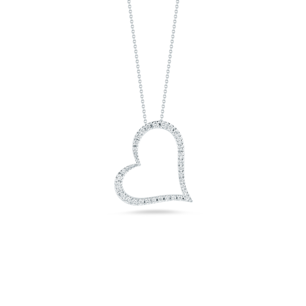 18K GOLD TINY TREASURES DIAMOND SLANTED HEART NECKLACE - 18K White Gold