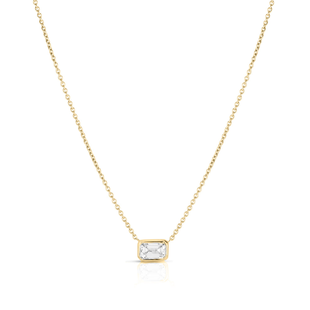 18K YELLOW GOLD DIAMONDS BY THE INCH LARGE EMERALD CUT NECKLACE