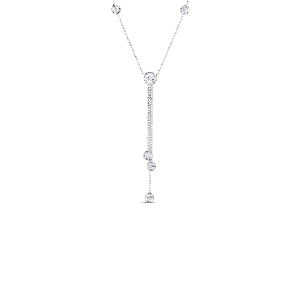 18K WHITE GOLD DIAMONDS BY THE INCH TRIPLE DROP NECKLACE