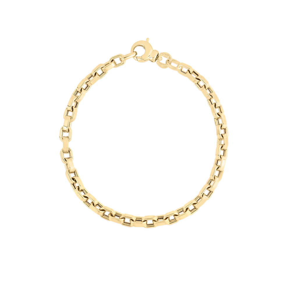 18K YELLOW DESIGNER GOLD SQUARE LINK 7 INCH BRACELET
