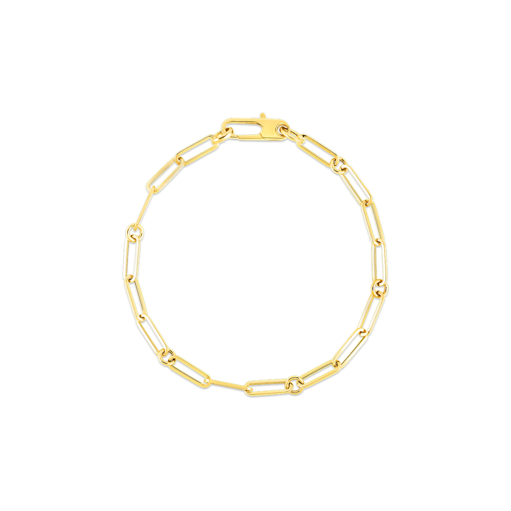 18K YELLOW DESIGNER GOLD PAPERCLIP & ROUND LINK BRACELET