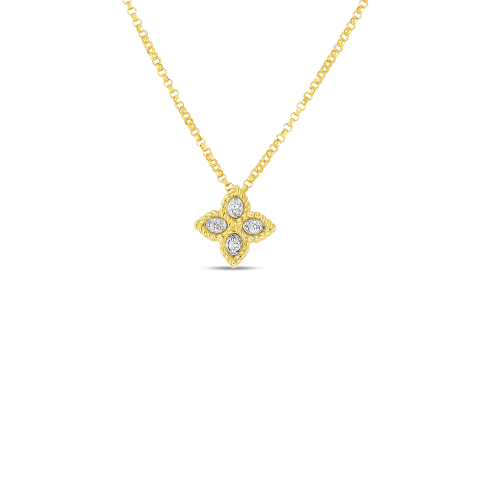 18K GOLD PRINCESS FLOWER SMALL DIAMOND NECKLACE - 18K Yellow Gold