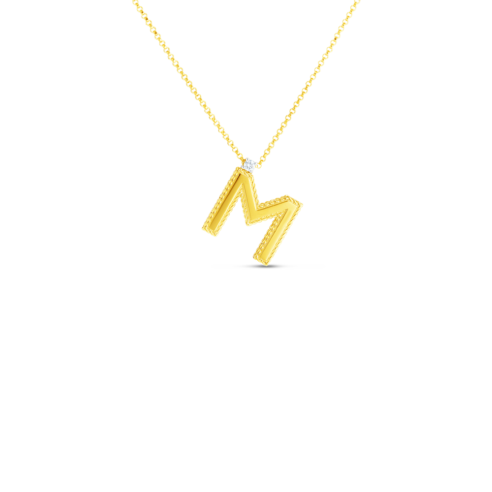 18K YELLOW GOLD PRINCESS BLOCK LETTER "M" NECKLACE