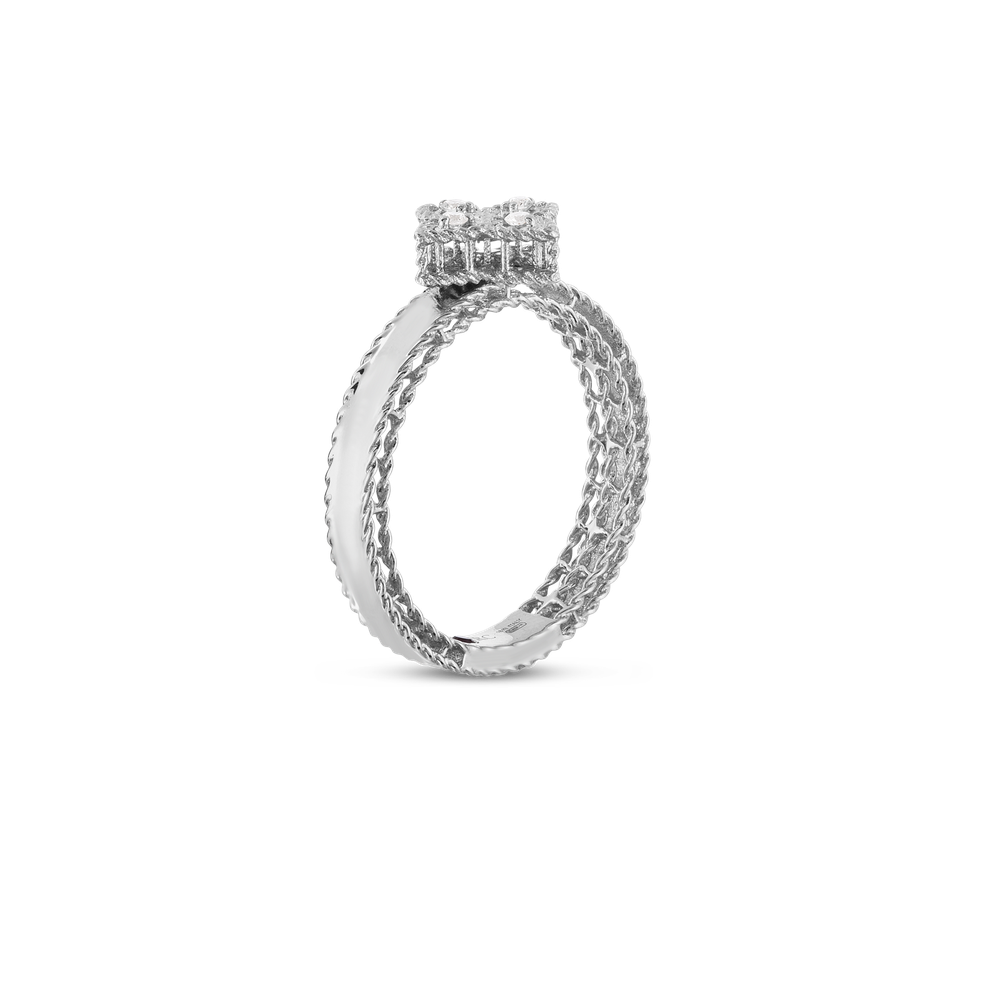 18K GOLD PRINCESS FLOWER SMALL DIAMOND RING - 18K White Gold