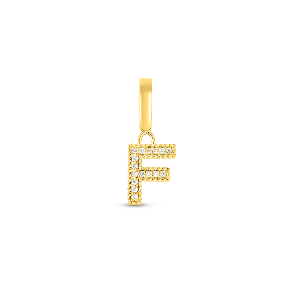 18K YELLOW GOLD PRINCESS DIAMOND LETTER 'F' CHARM