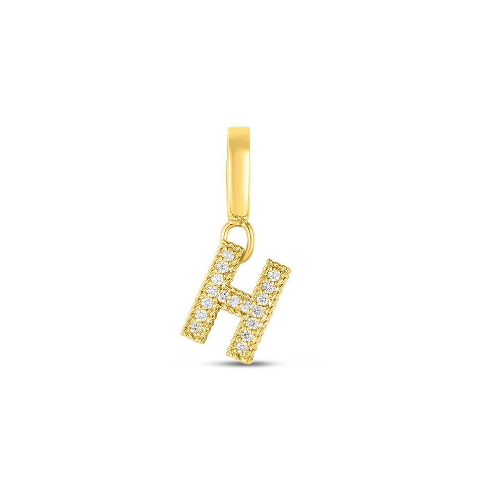 18K YELLOW GOLD PRINCESS DIAMOND LETTER 'H' CHARM