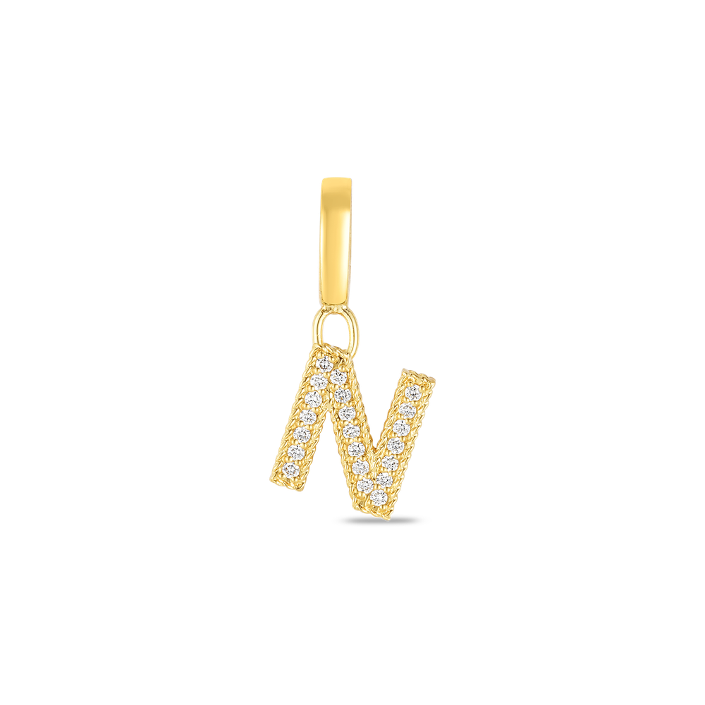 18K YELLOW GOLD PRINCESS DIAMOND LETTER 'N' CHARM