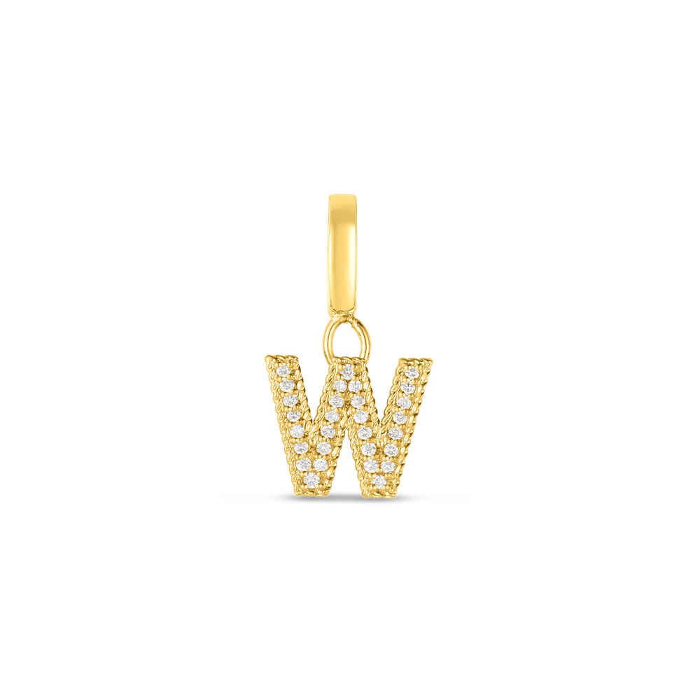18K YELLOW GOLD PRINCESS DIAMOND LETTER 'W' CHARM