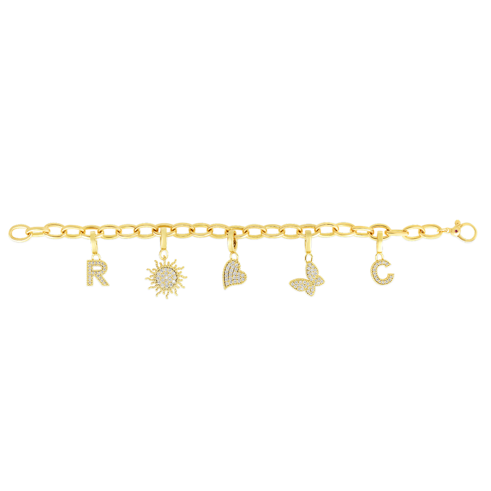 18K YELLOW GOLD OVAL LINK CHARM BRACELET