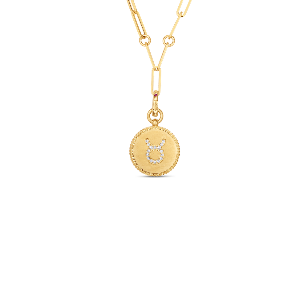 18K YELLOW GOLD VENETIAN PRINCESS DIAMOND TAURUS ZODIAC MEDALLION NECKLACE