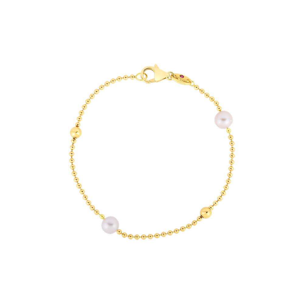 18K YELLOW DESIGNER GOLD PEARL & GOLD BEAD STATION BRACELET