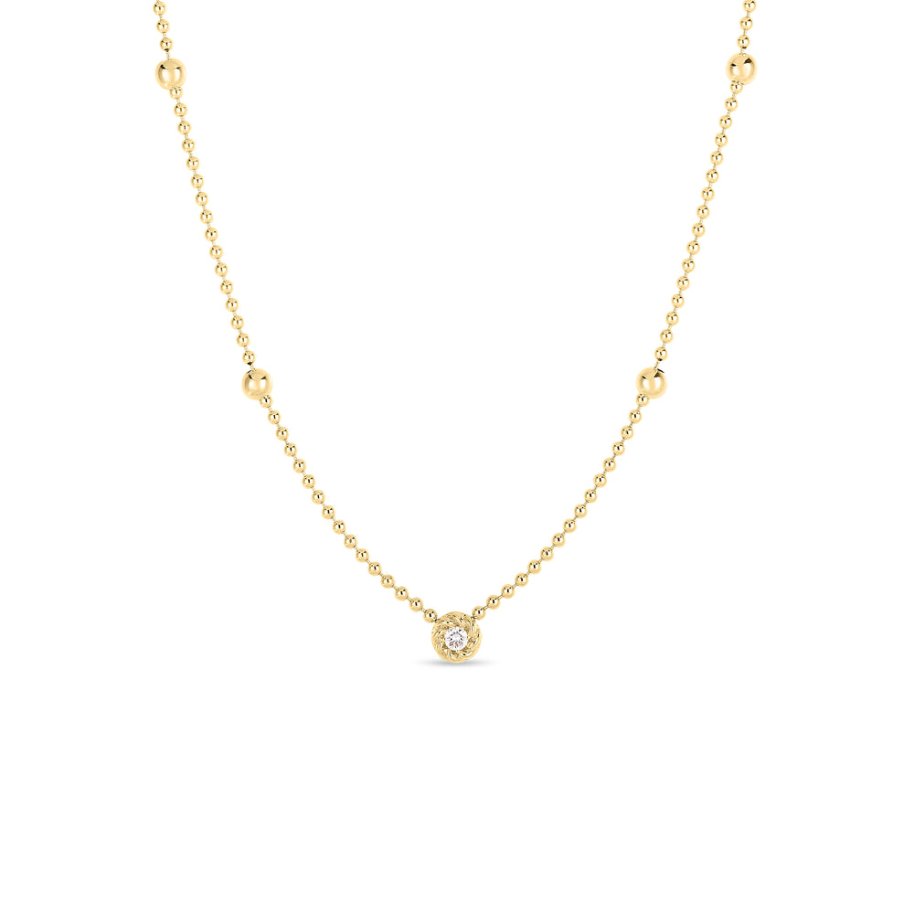 18K YELLOW DESIGNER GOLD DIAMOND ALTERNATING BEAD NECKLACE