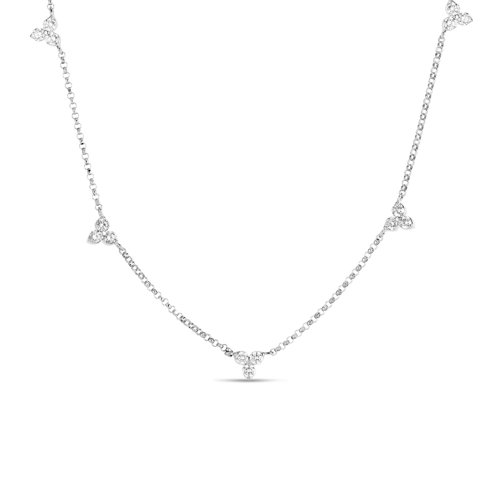 18K WHITE GOLD DIAMONDS BY THE INCH 5 STATION FLOWER NECKLACE