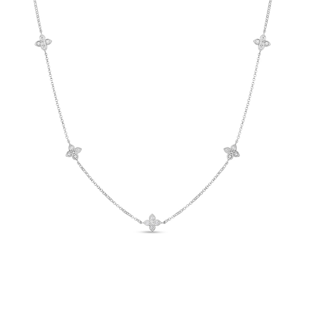 18K WHITE GOLD LOVE BY THE INCH 5 STATION DIAMOND FLOWER NECKLACE