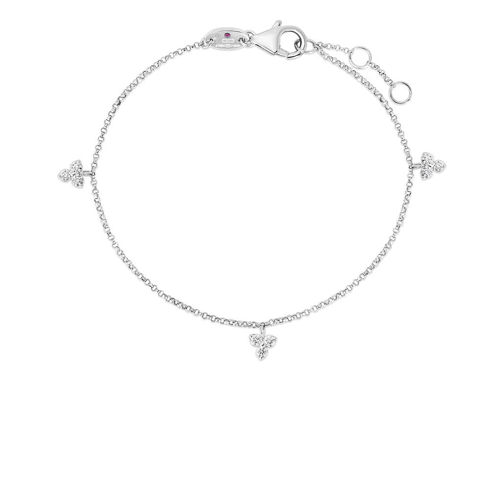 18K WHITE GOLD LOVE BY THE INCH DANGLING 3 STATION DIAMOND CLUSTER BRACELET