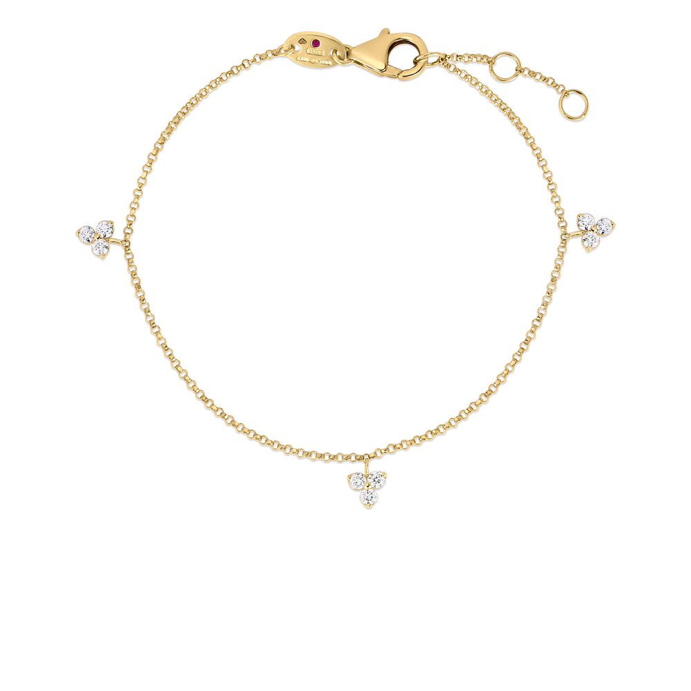 18K YELLOW GOLD LOVE BY THE INCH DANGLING 3 STATION DIAMOND CLUSTER BRACELET