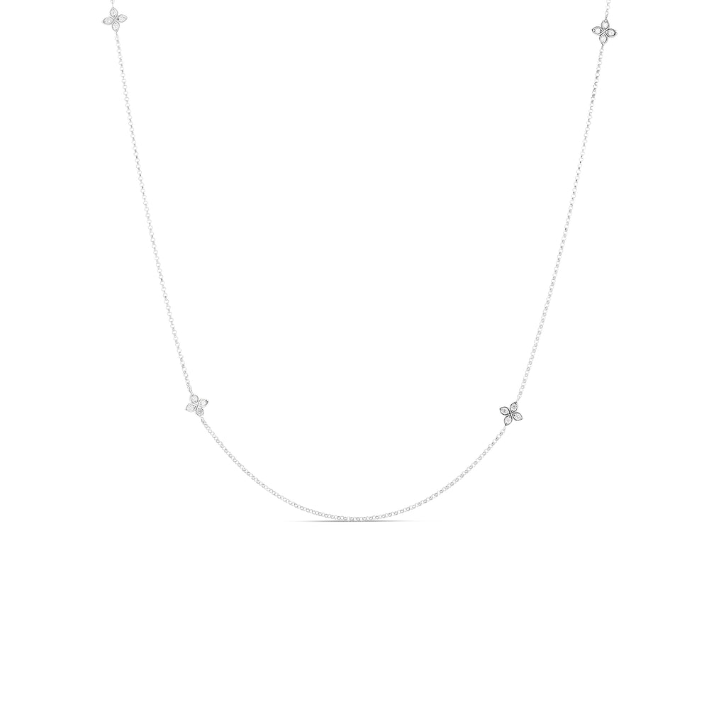 18K WHITE GOLD LOVE BY THE INCH 4 STATION FLOWER LONG NECKLACE