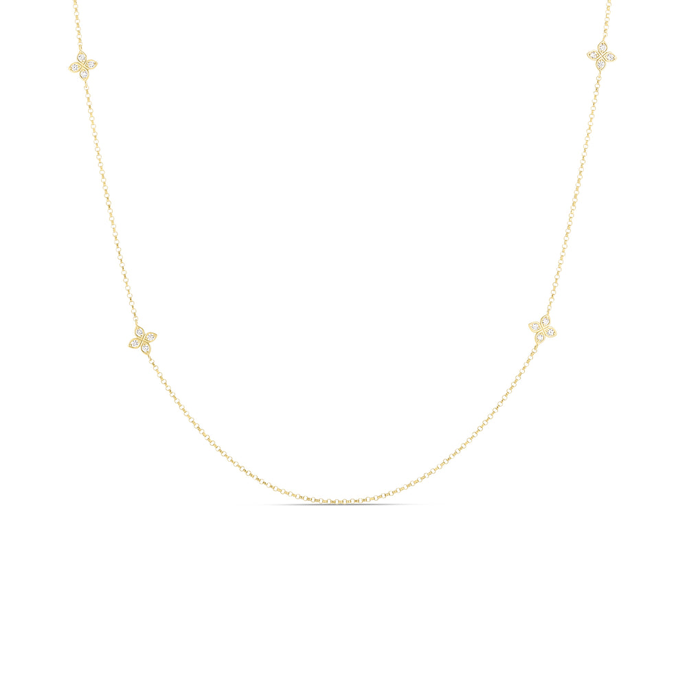 18K YELLOW GOLD LOVE BY THE INCH 10 STATION FLOWER LONG NECKLACE