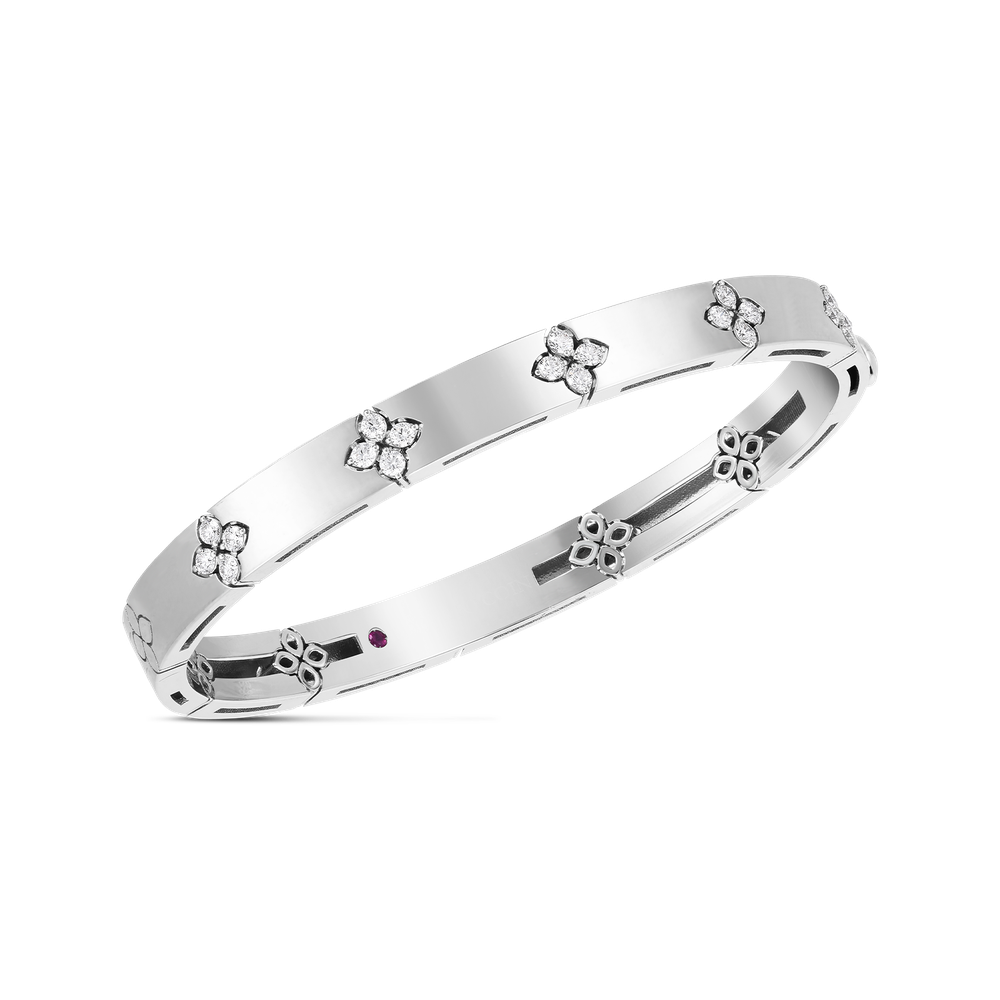 18K GOLD LOVE IN VERONA MEDIUM WIDTH DIAMOND ACCENT BANGLE - 18K White Gold