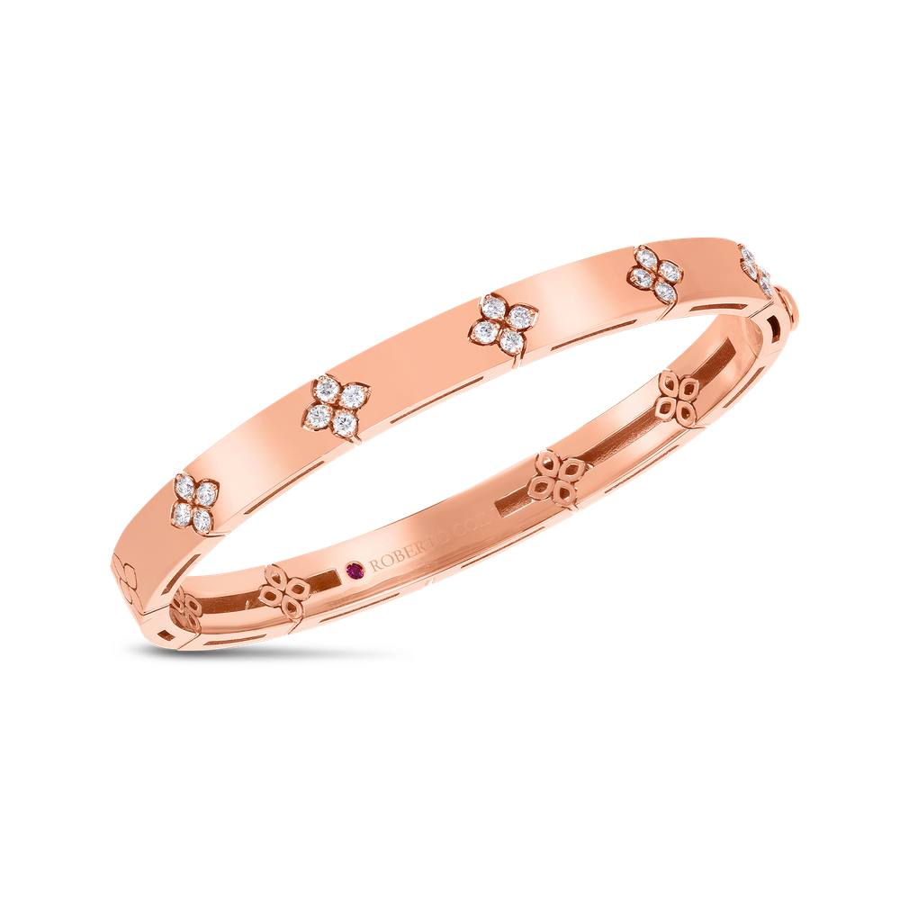18K GOLD LOVE IN VERONA MEDIUM WIDTH DIAMOND ACCENT BANGLE - 18K Rose Gold
