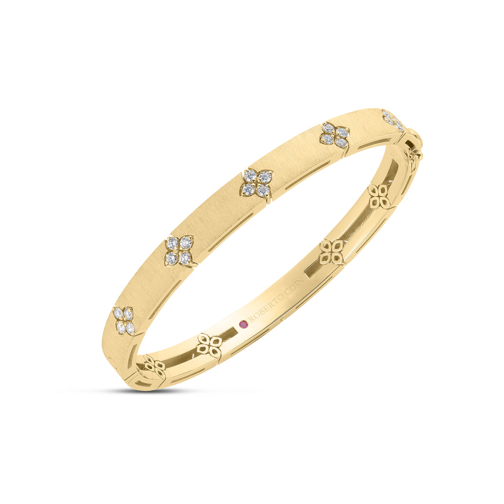 18K YELLOW GOLD LOVE IN VERONA MEDIUM WIDTH DIAMOND ACCENT & SATIN FINISH BANGLE