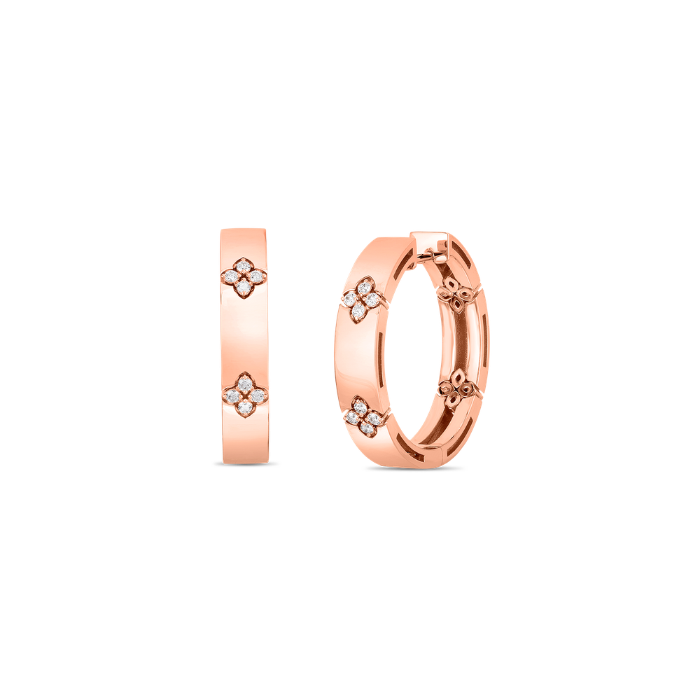 18K GOLD LOVE IN VERONA LARGE DIAMOND FLOWER HOOP EARRINGS - 18K Rose Gold