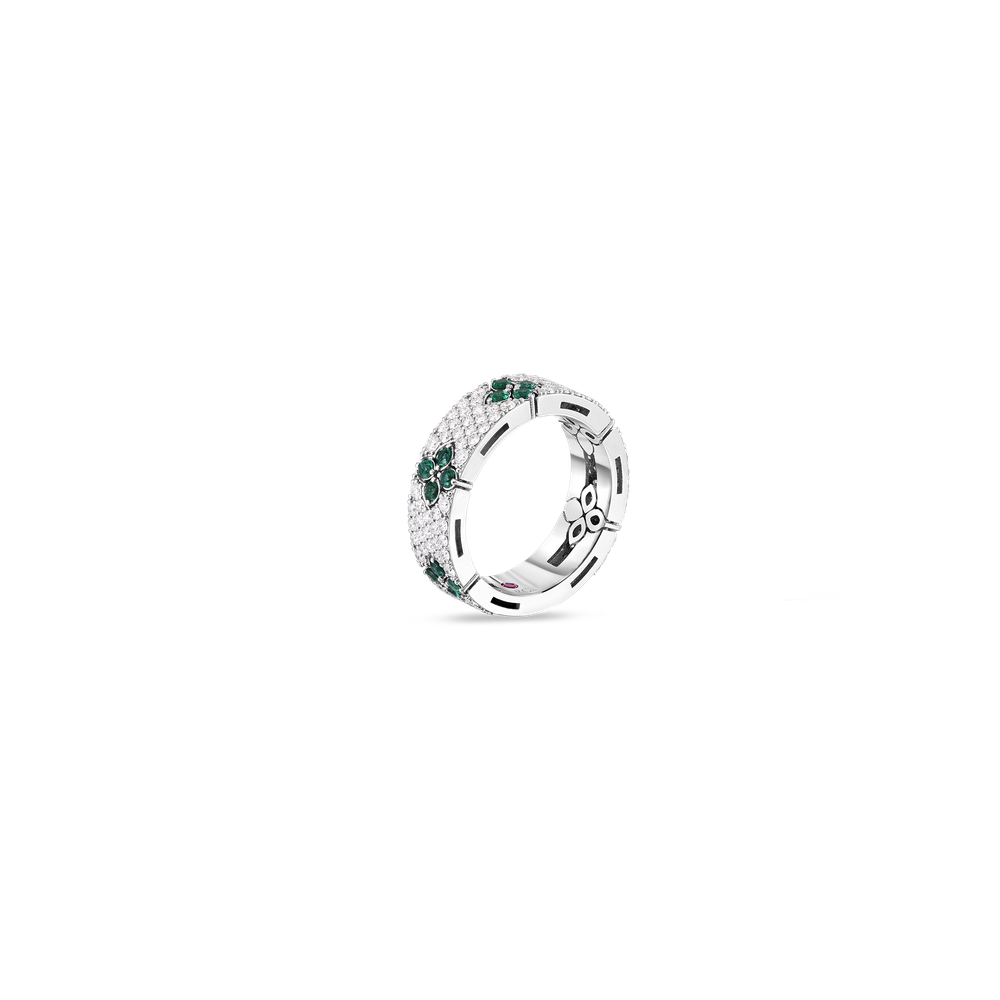 18K WHITE GOLD LOVE IN VERONA PAVE DIAMOND & EMERALD RING