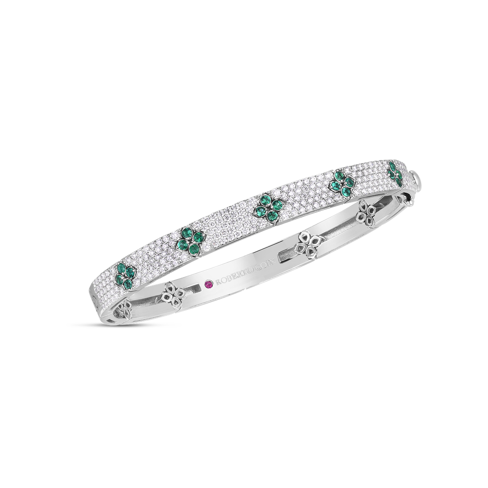 18K WHITE GOLD LOVE IN VERONA PAVE DIAMOND & EMERALD BANGLE