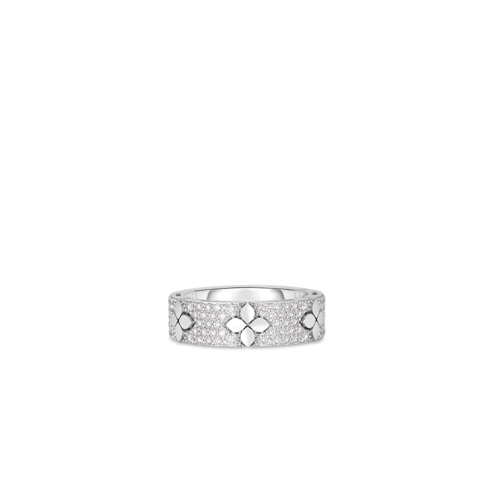 18K WHITE GOLD LOVE IN VERONA PAVE DIAMOND & POLISHED FLOWER RING