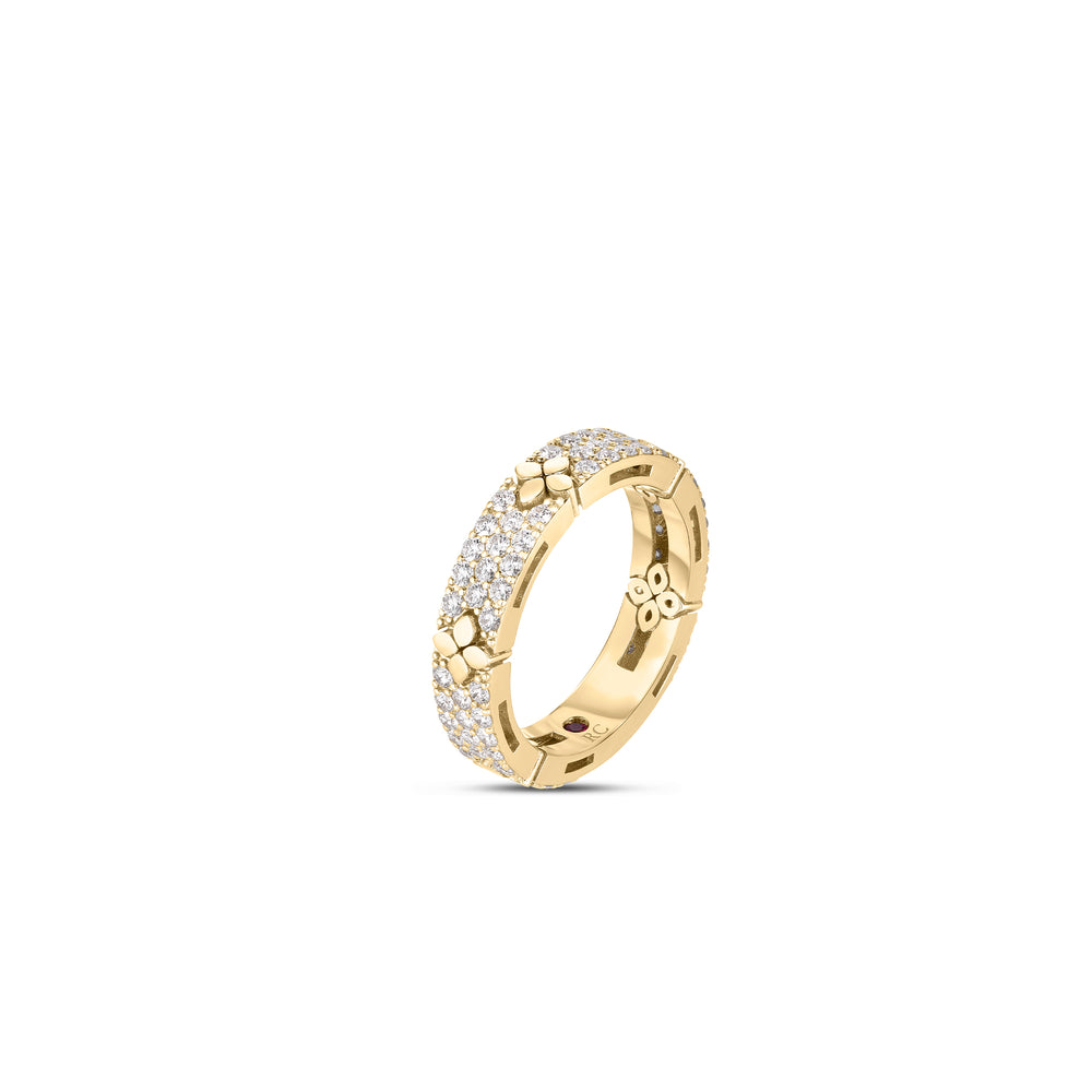 18K YELLOW GOLD LOVE IN VERONA PAVE DIAMOND & POLISHED FLOWER NARROW RING