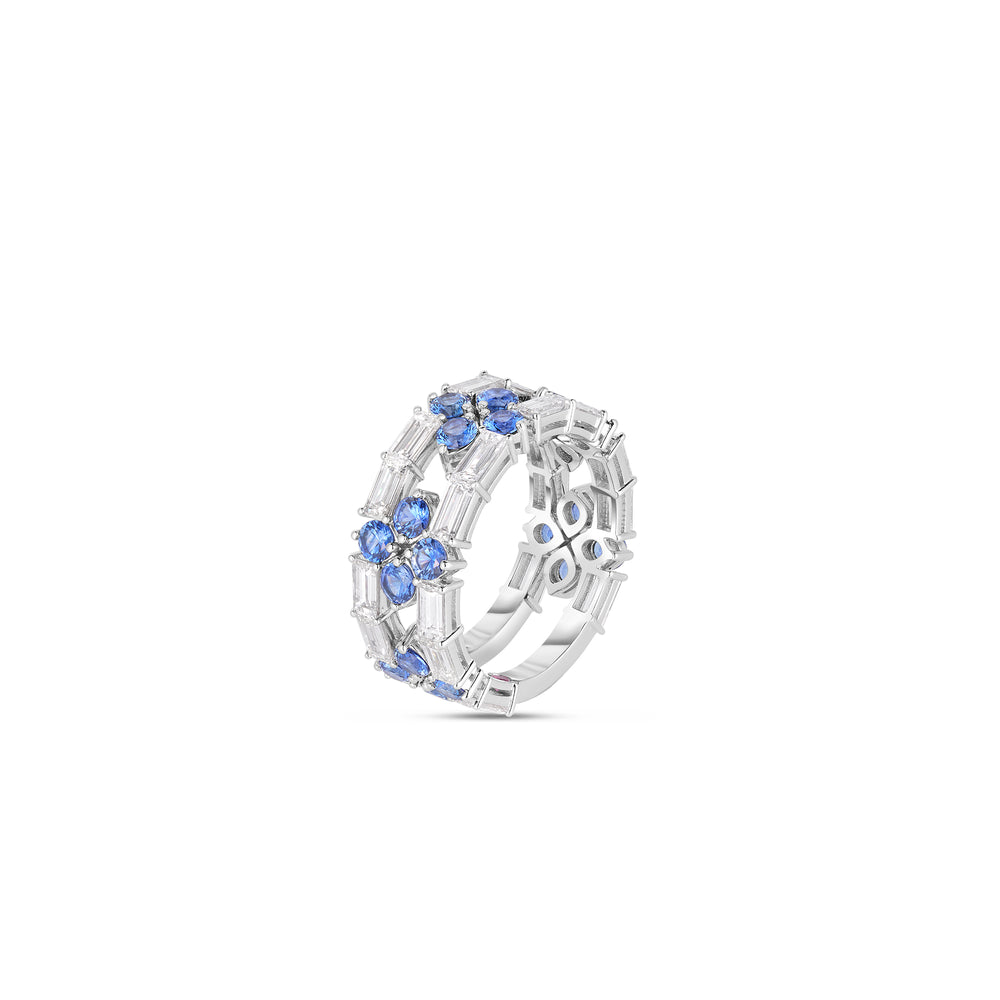 18K WHITE GOLD LOVE IN VERONA DIAMOND AND BLUE SAPPHIRE OPEN FRAME RING
