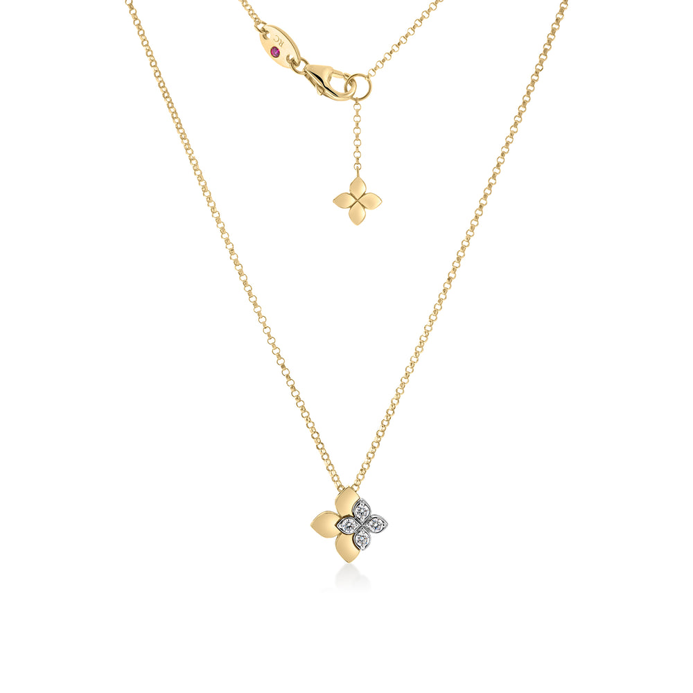18K YELLOW/WHITE GOLD LOVE IN VERONA EAST TO WEST DIAMOND FLOWER NECKLACE