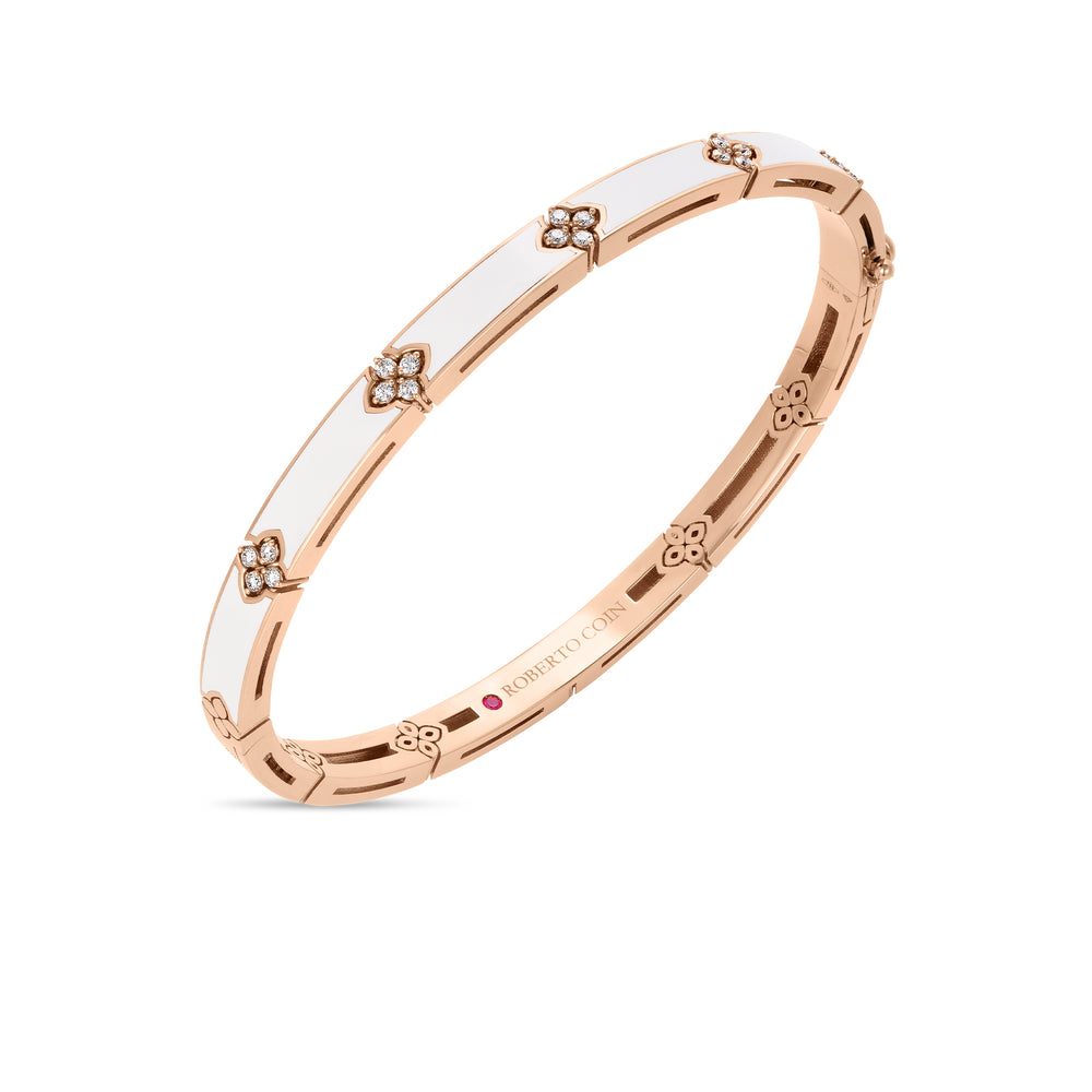 18K ROSE GOLD LOVE IN VERONA DIAMOND AND WHITE ENAMEL BANGLE