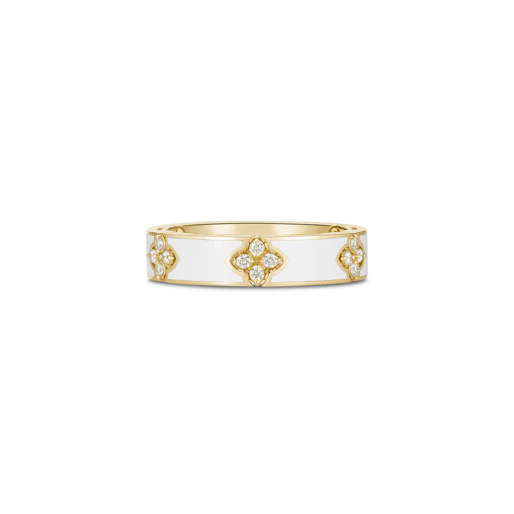 18K YELLOW GOLD LOVE IN VERONA DIAMOND AND WHITE ENAMEL RING