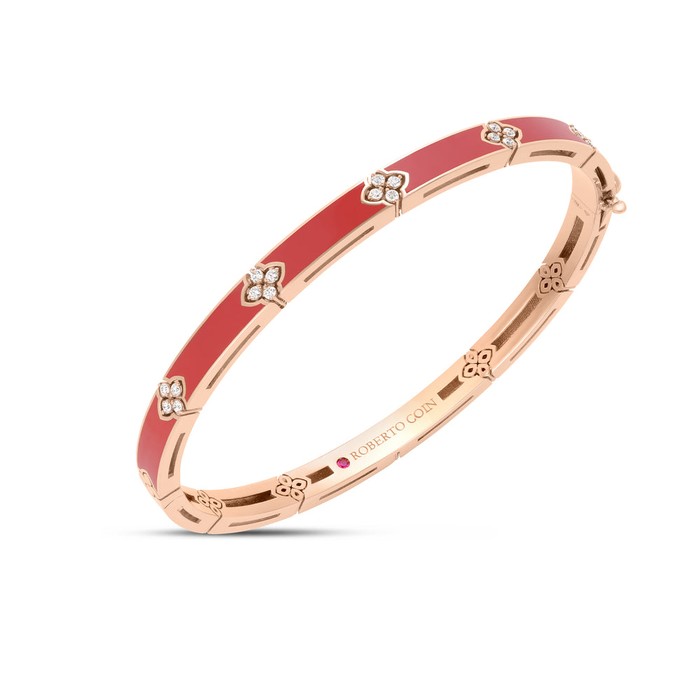 18K ROSE GOLD LOVE IN VERONA DIAMOND AND CORAL ENAMEL BANGLE