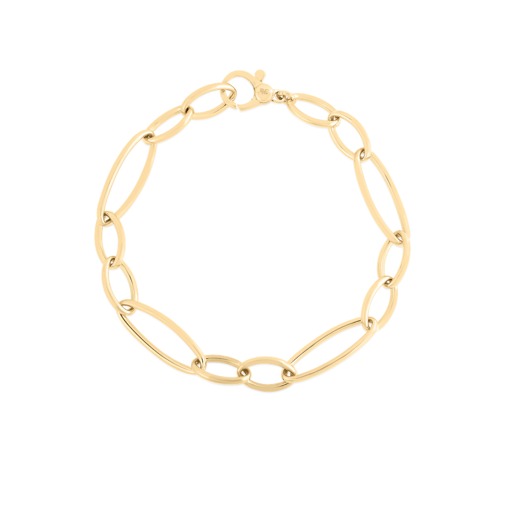 18K YELLOW DESIGNER GOLD OVAL LINK BRACELET