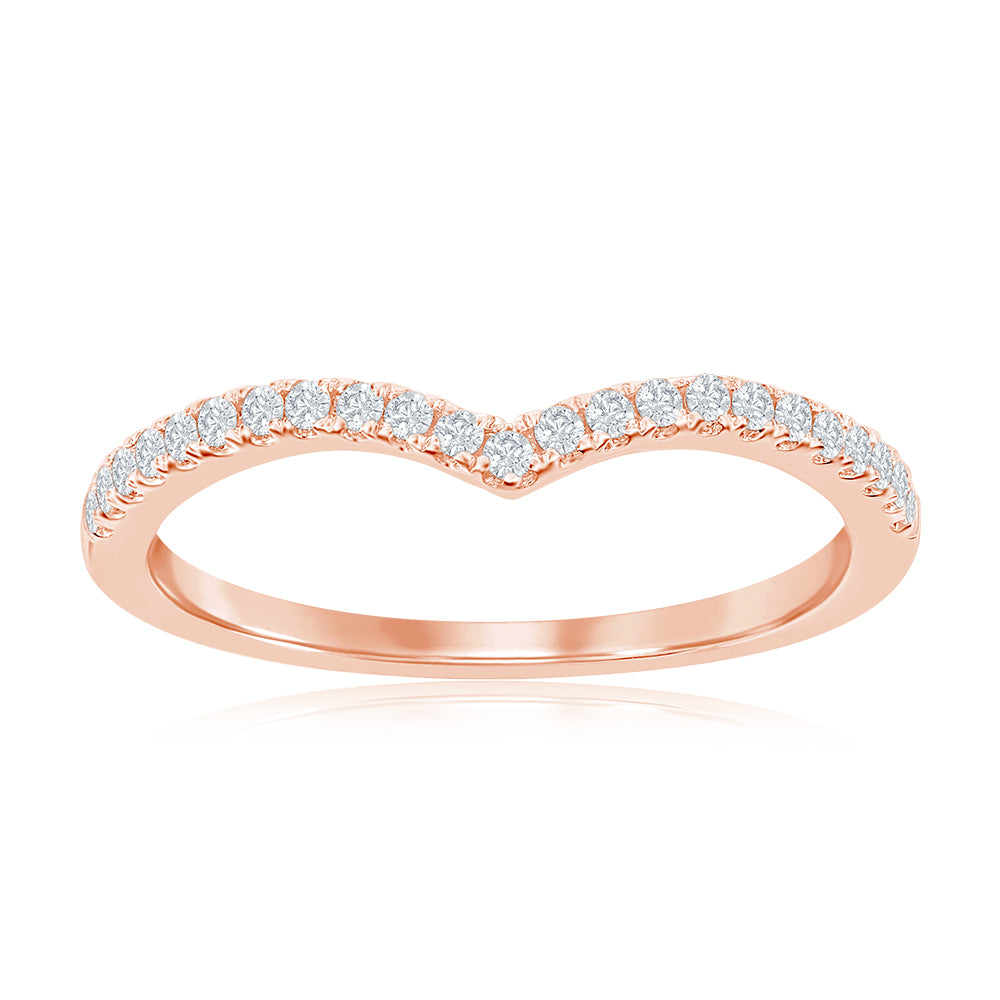 14K Rose Gold Curved Diamond Band