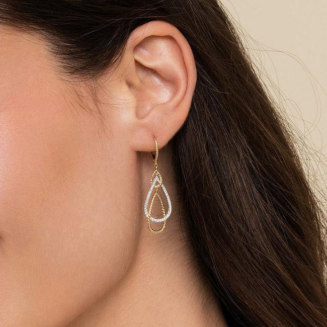 14K White-Yellow Gold Layered Teardrop Diamond Earrings