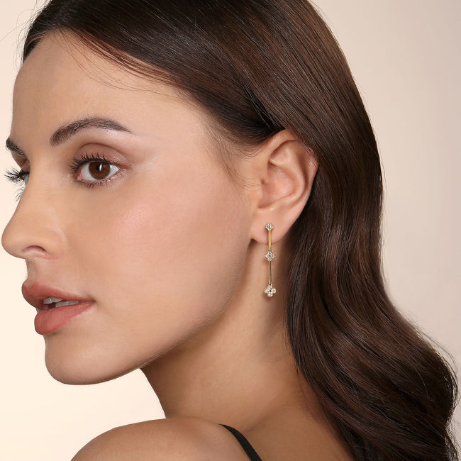 14K Yellow Gold Graduating Diamond Cluster Stud Drop Earrings