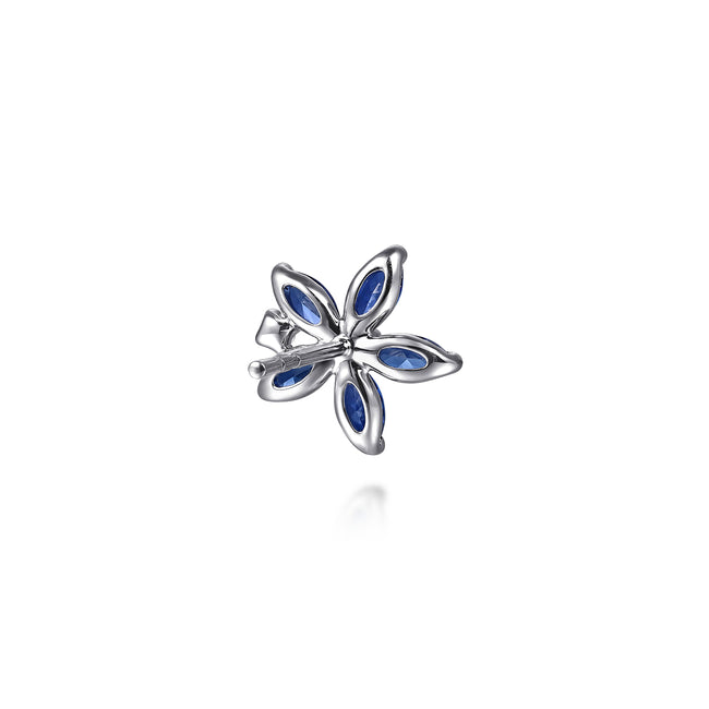 14K White Gold Diamond and Marquise Sapphire Flower Stud Earrings