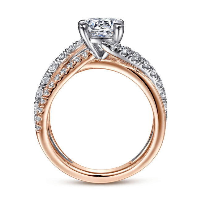 14K White-Rose Gold Round Free Form Diamond Engagement Ring