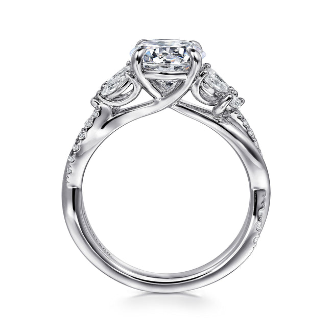14K White Gold Twisted Round Diamond Engagement Ring
