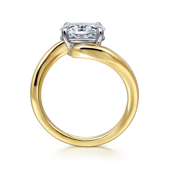 14K White-Yellow Gold Bypass Oval Diamond Engagement Ring