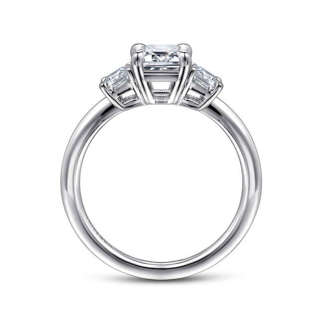 14K White Gold Emerald Cut Three Stone Diamond Engagement Ring