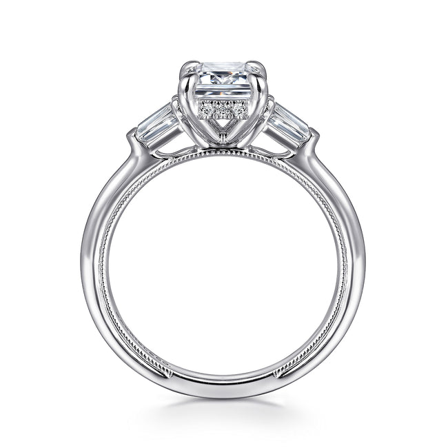 14K White Gold Emerald Cut Three Stone Diamond Engagement Ring