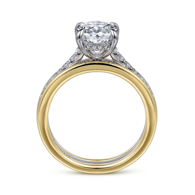 14K Yellow-White Gold Wide Band Oval Diamond Engagement Ring