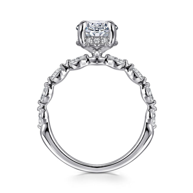 14K White Gold Oval Hidden Halo Diamond Engagement Ring